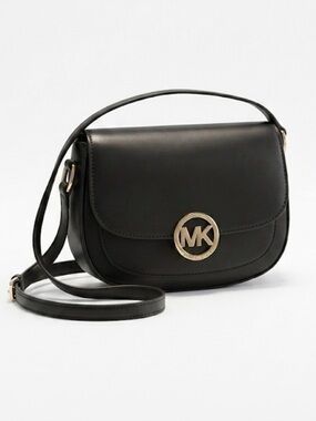 Michael Kors Colson Medium Saddle Bag Black Leather (Lillie Style)